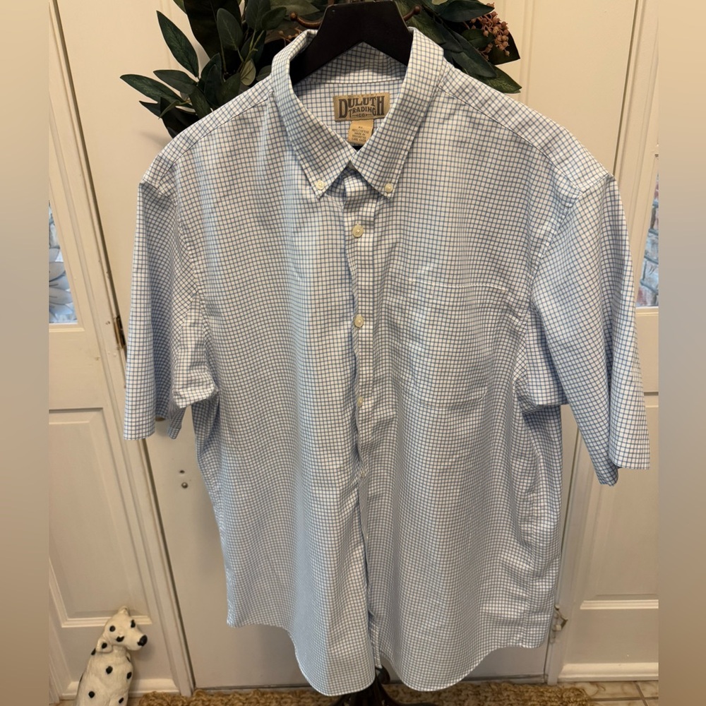 Duluth Trading Co Blue & White Grid Check Pattern Button Down Shirt SS XL